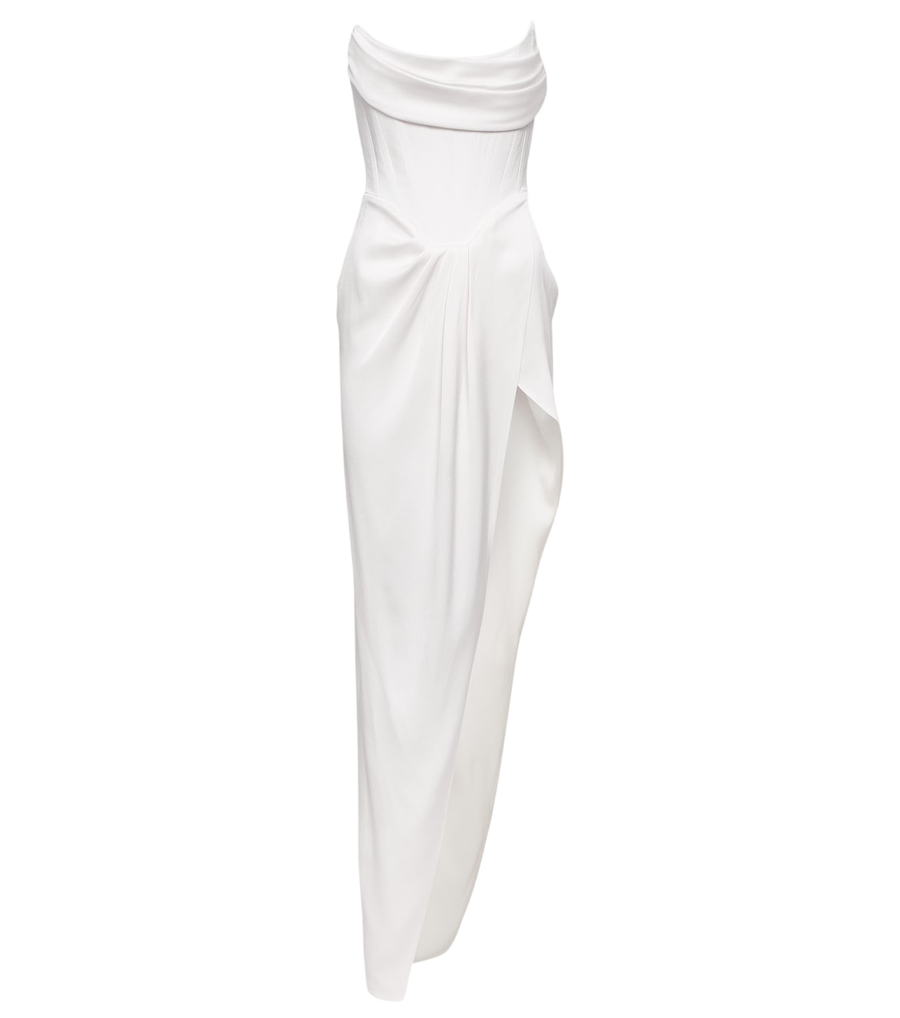 Alex Perry Bridal draped satin crêpe bustier gown