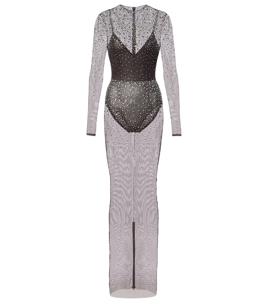 Alex Perry Crystal-embellished mesh maxi dress