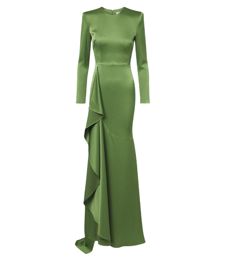 Robe longue drapée en satin crêpe Alex Perry