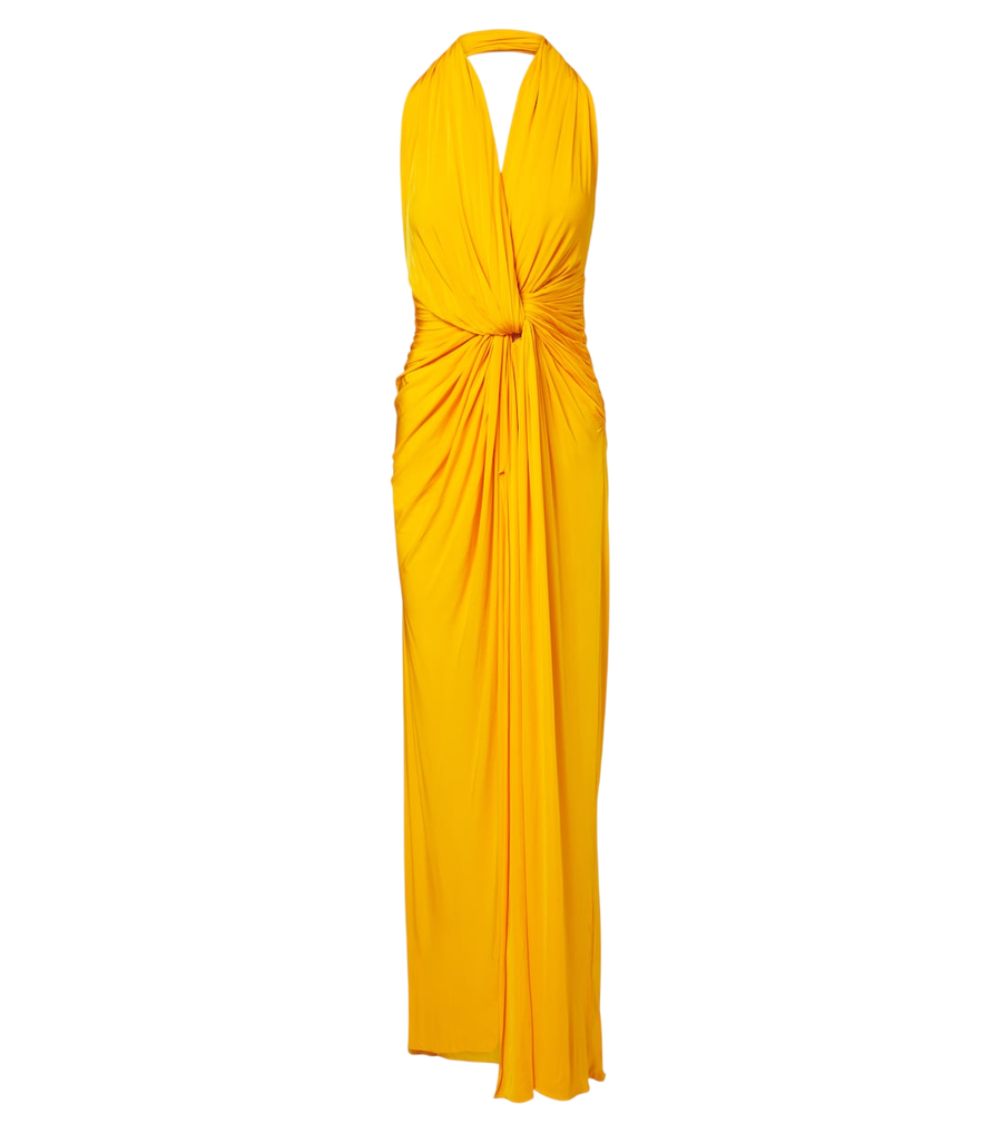 Robe longue en jersey drapée à encolure américaine Alex Perry