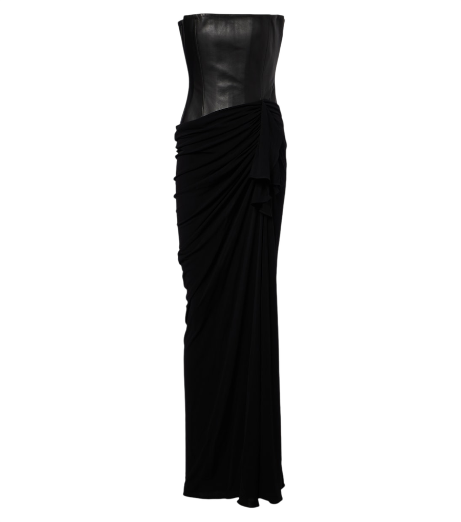 Alex Perry Draped leather and jersey corset gown