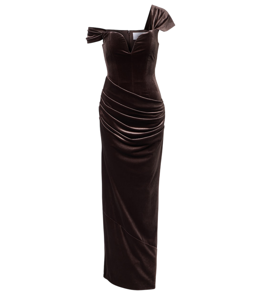 Robe longue drapée en velours Alex Perry
