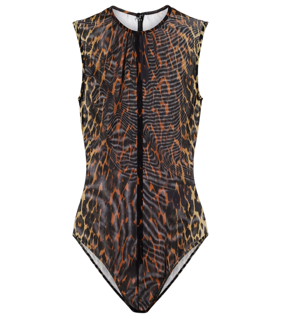 Body de malla con estampado de leopardo de Alex Perry