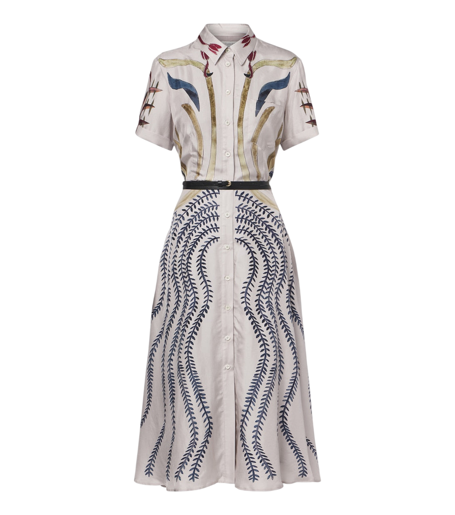 Robe chemise midi en soie imprimée ceinturée Kiera Altuzarra