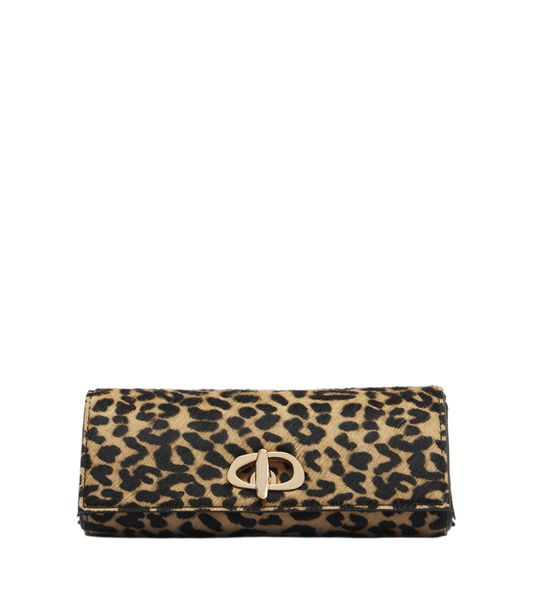 Amanu Pochette in pelle di vitello con stampa leopardata Tanzania