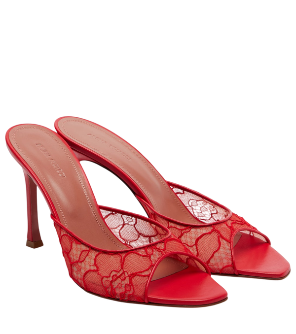 Amina Muaddi Alexa leather-trimmed lace mules