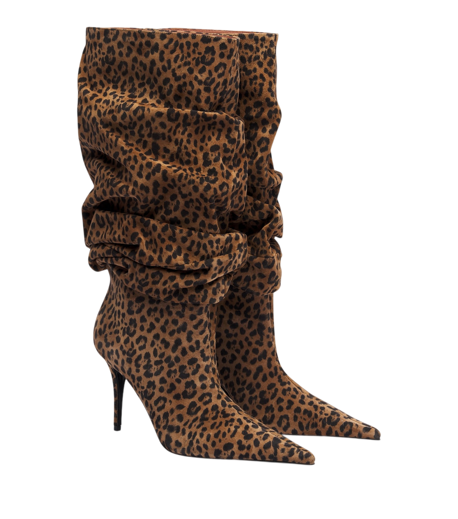 Amina Muaddi Anok leopard-print suede knee-high boots
