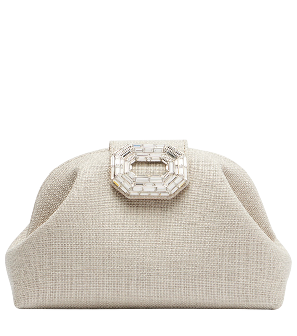Amina Muaddi Clutch com detalhes de camélia