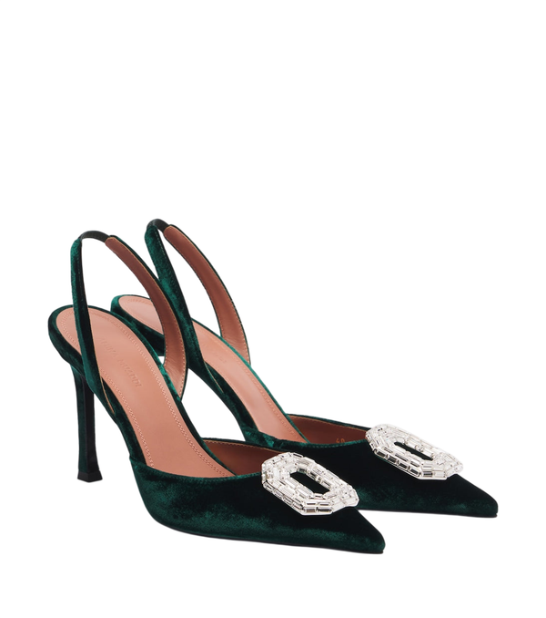 Amina Muaddi Décolleté slingback in velluto decorate con camelia