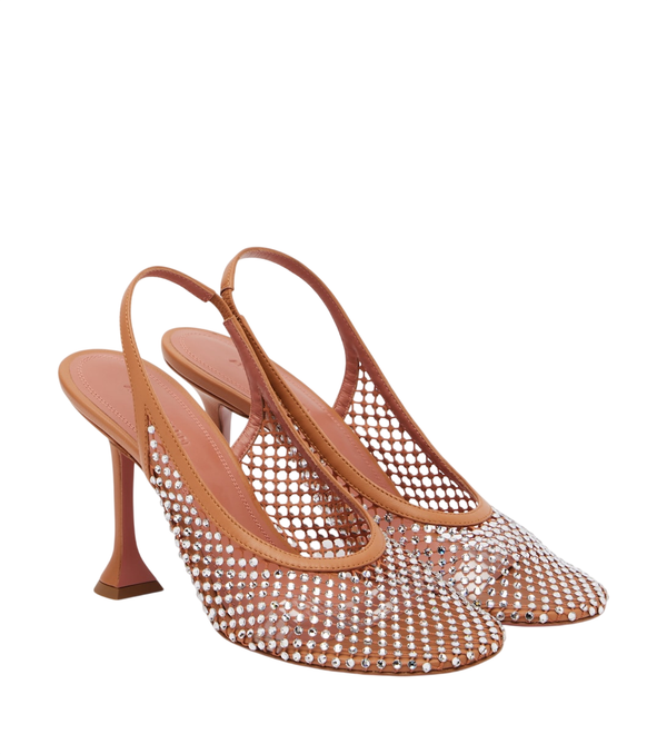 Amina Muaddi Sapatos de salto Dolly com detalhes em cristal