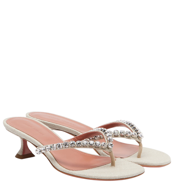Amina Muaddi Gigi embellished canvas thong sandals