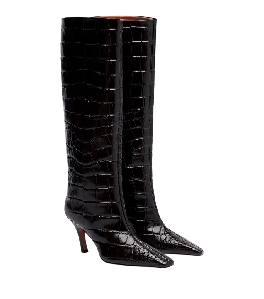 Amina Muaddi Mona croc-effect leather knee-high boots