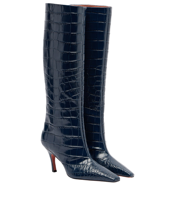 Amina Muaddi Mona croc-effect leather knee-high boots
