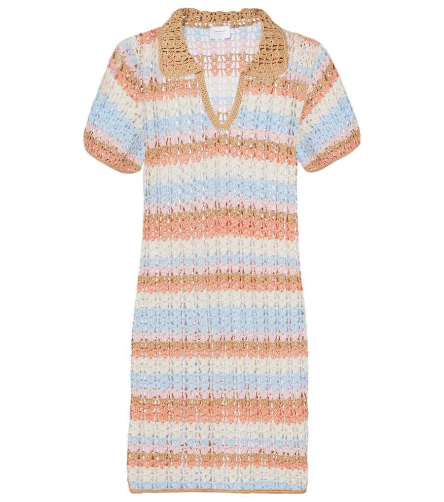 Anna Kosturova Crochet striped cotton polo dress