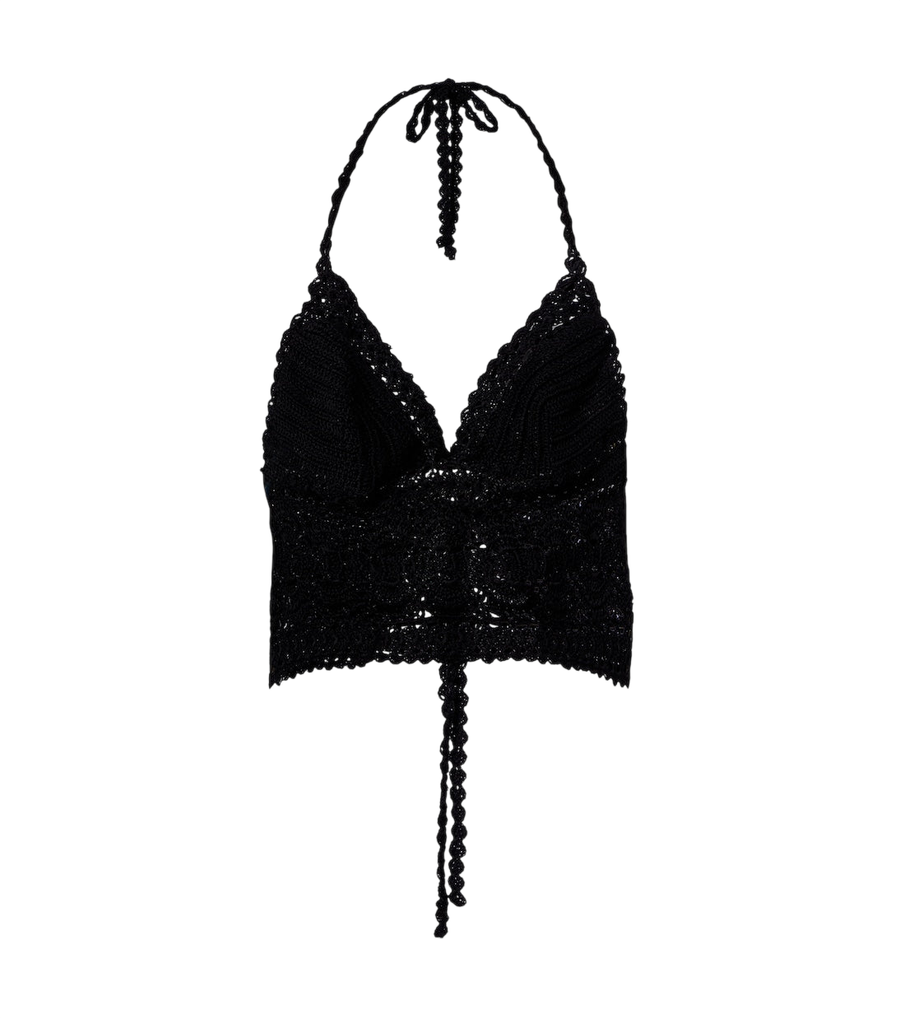 Anna Kosturova Filigree crochet halterneck cotton top
