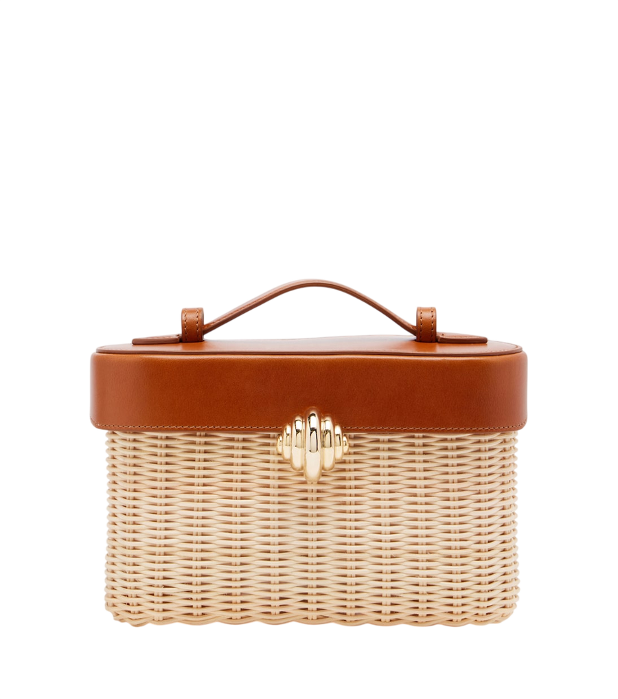 Aquazzura Belgravia leather-trimmed wicker vanity bag