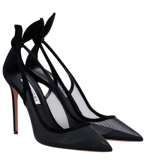 Zapatos de tacón de malla con ribetes de ante Bow Tie de Aquazzura