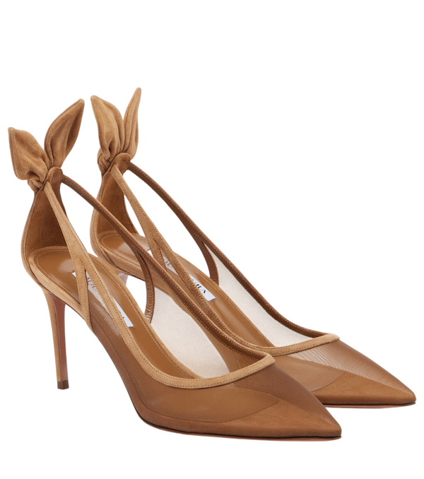 Zapatos de salón de malla con ribete de ante Bow Tie de Aquazzura