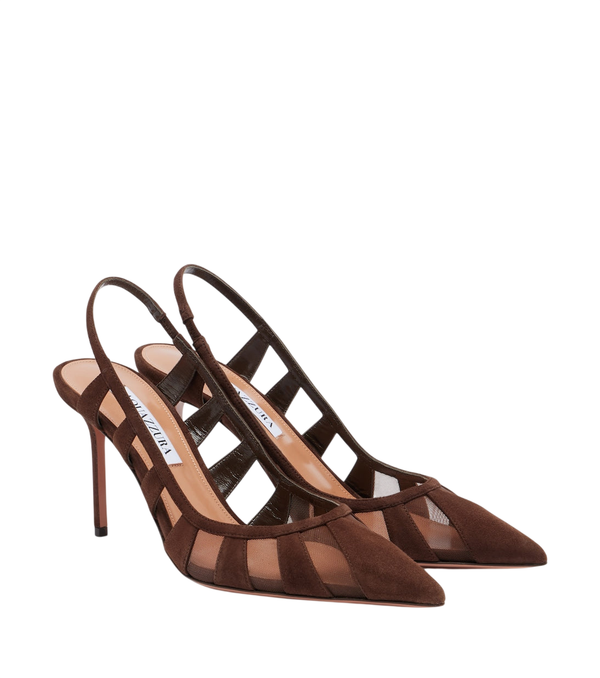 Aquazzura Sapatos de salto slingback em camurça e tela