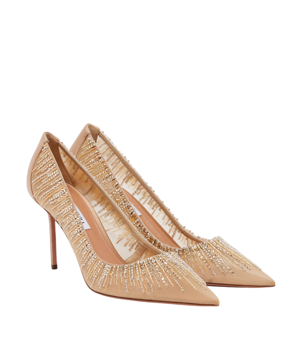 Aquazzura Décolleté in tulle e raso decorate Soft Sky
