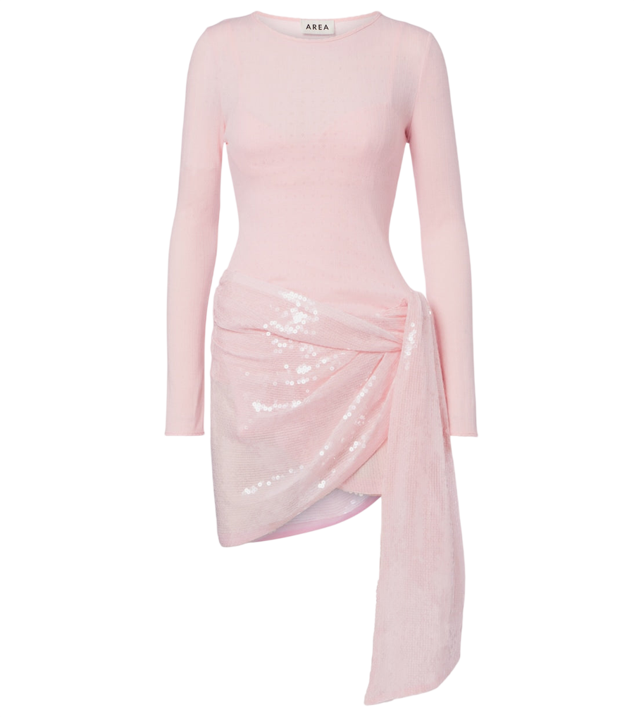 Area Pointelle sequined draped minidress