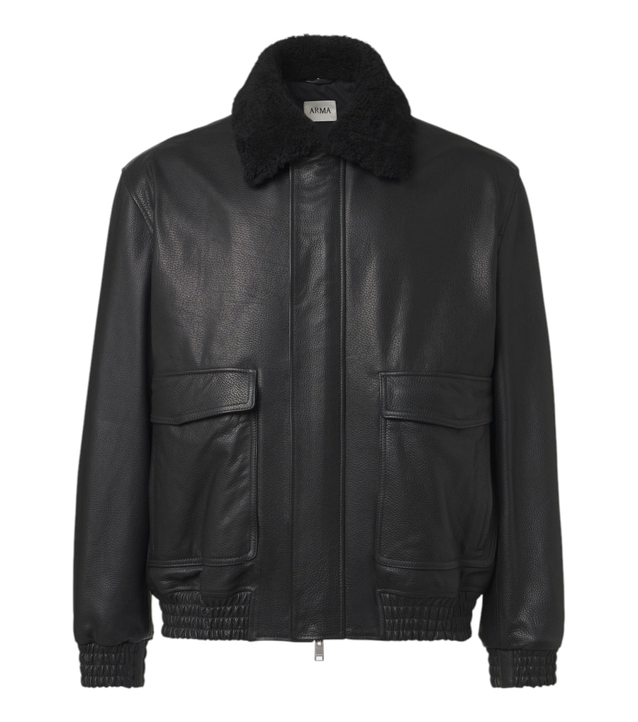 Arma Bari teddy-trimmed leather blouson jacket