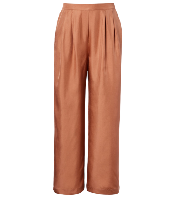 Asceno Pantaloni a gamba larga in twill di seta plissettato Isola
