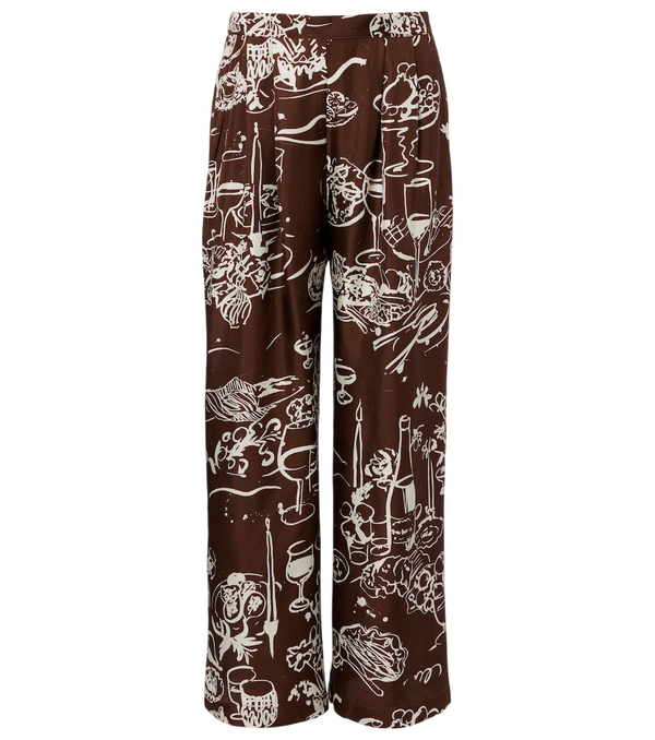 Asceno Pantaloni a gamba larga in twill di seta stampato Isola