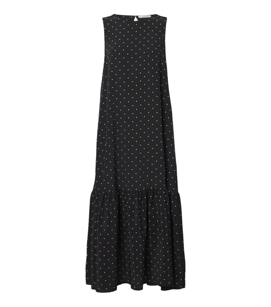 Asceno Polka-dot tiered silk midi dress
