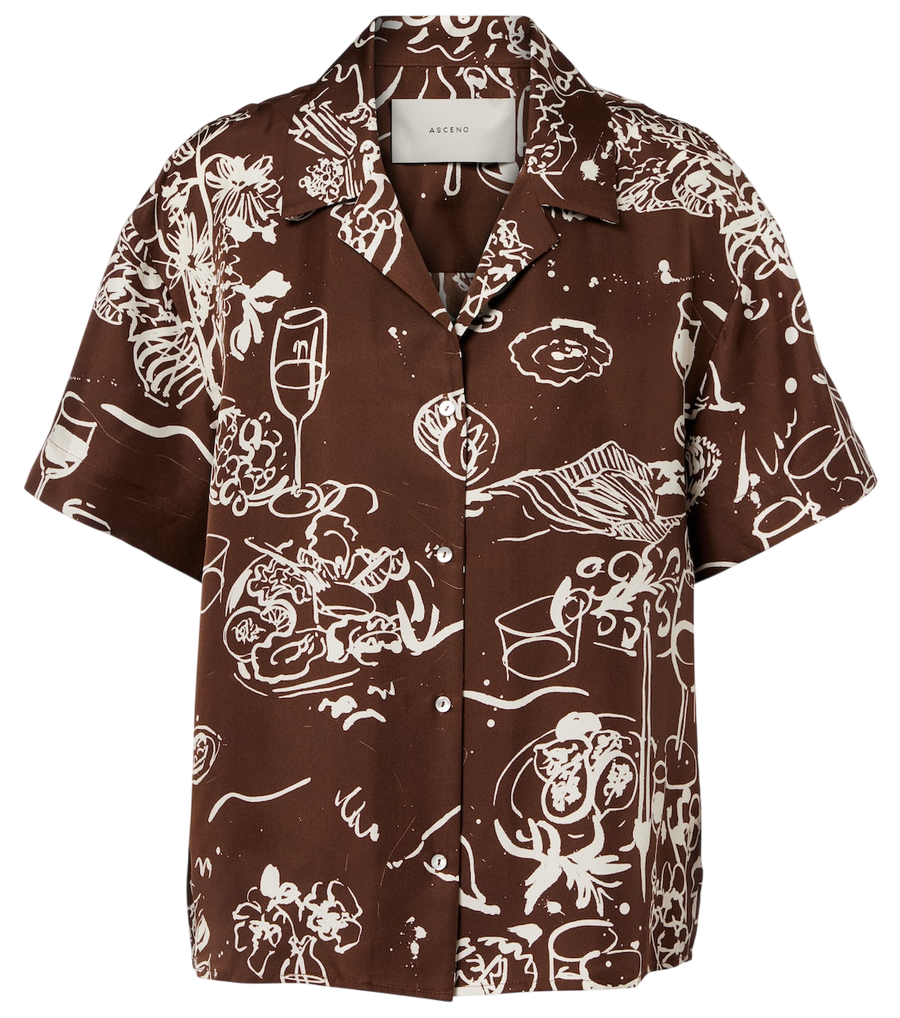 Camisa de bolos de sarga de seda estampada Asceno Prague