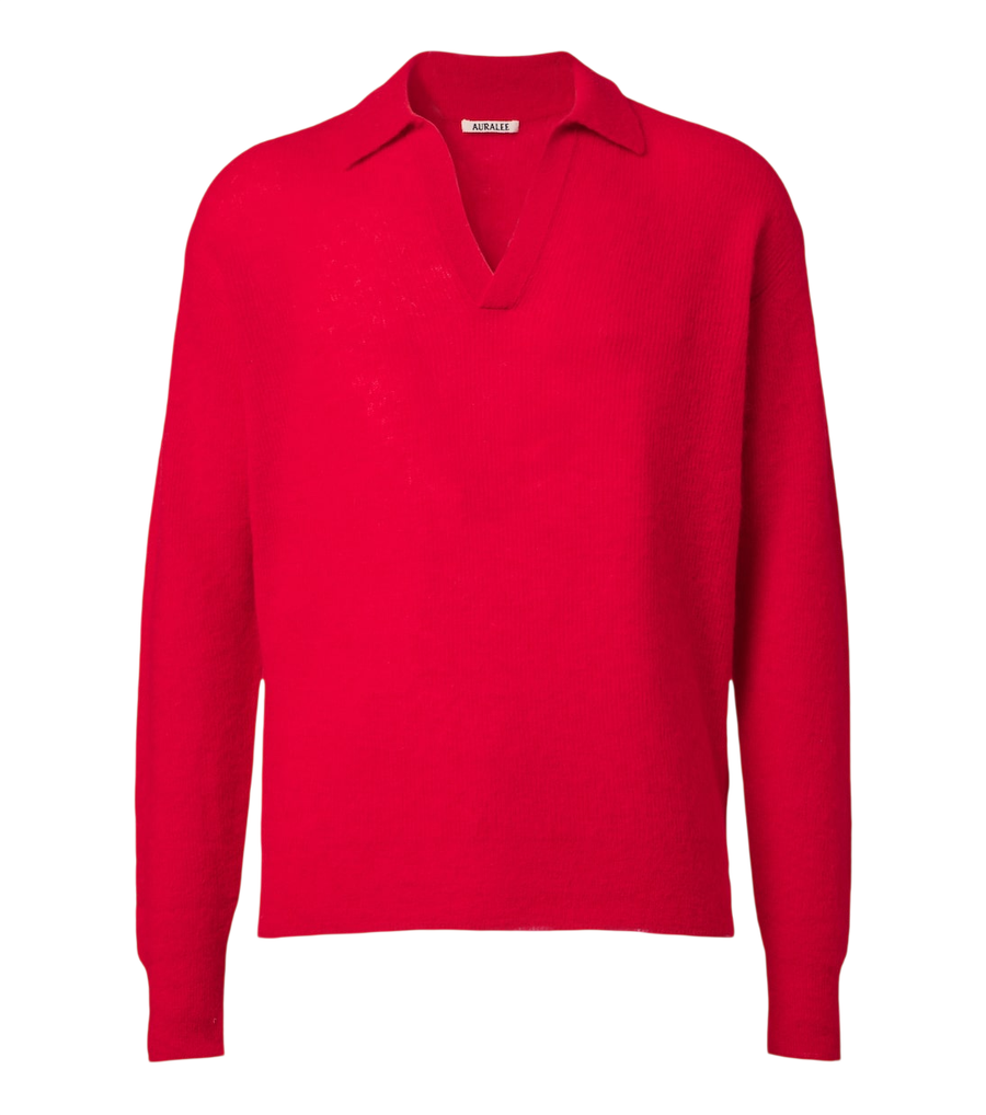 Auralee Alpaca-blend polo sweater