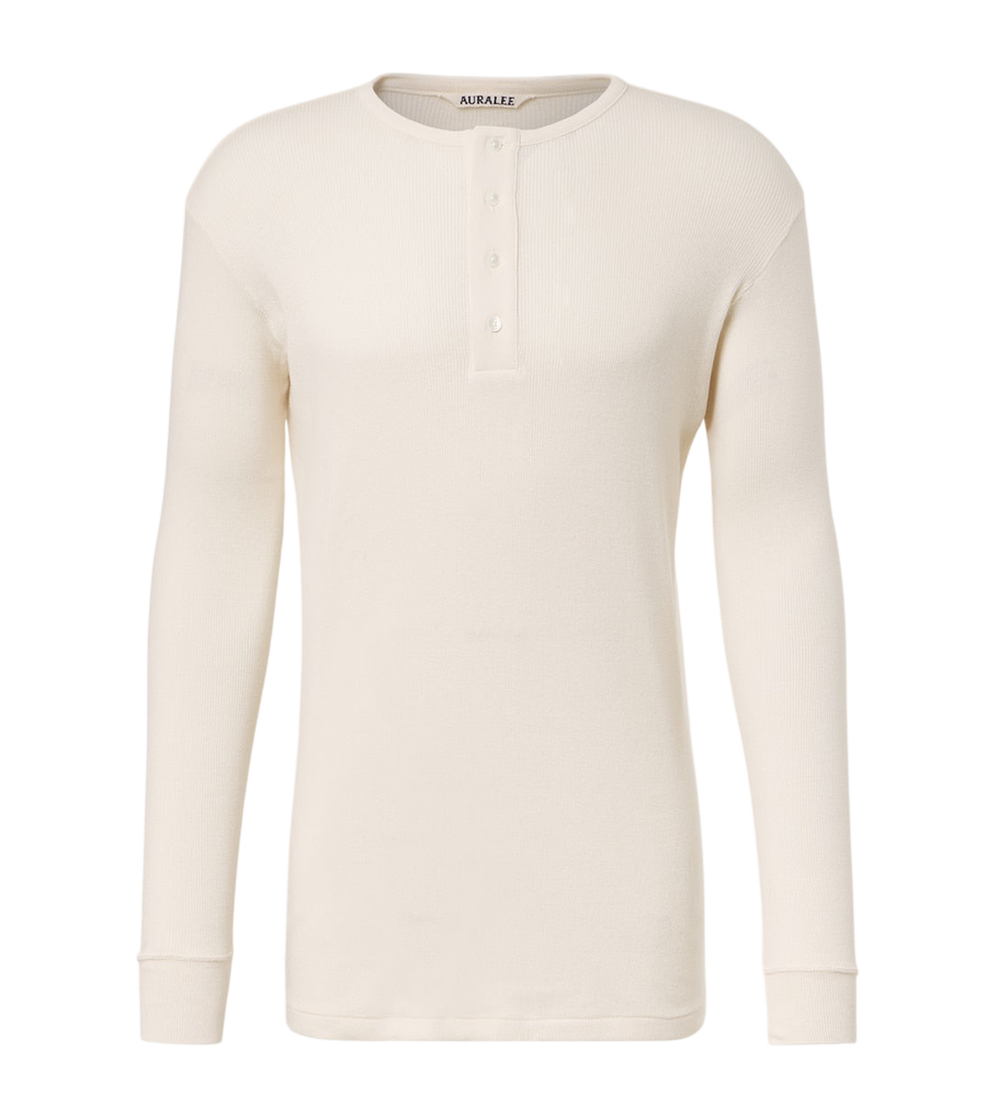 Auralee Ribbed-knit cotton Henley shirt