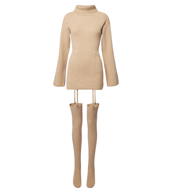 Aya Muse Cursa ribbed-knit wool minidress and tights set