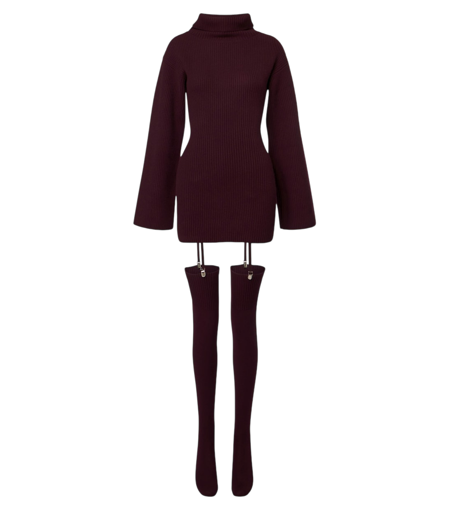 Aya Muse Cursa ribbed-knit wool minidress and tights set