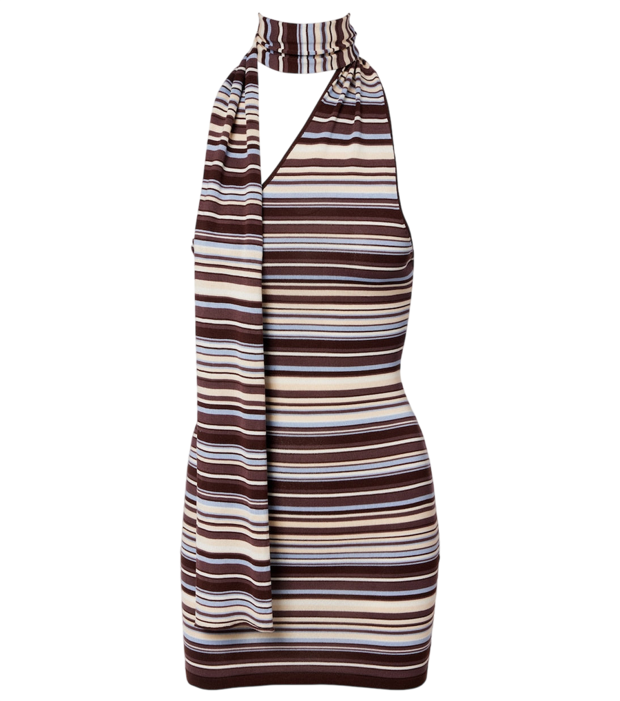 Aya Muse Knitted scarf-detail striped minidress
