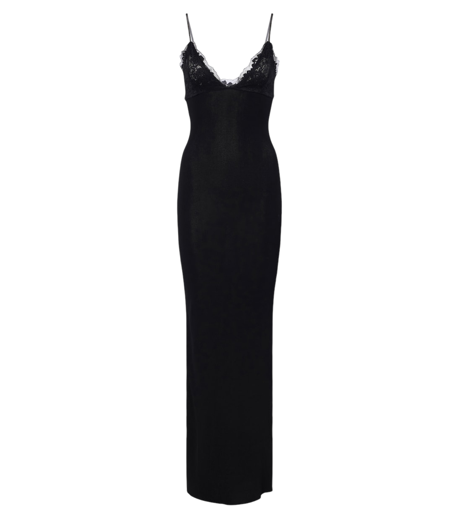 Aya Muse Vestido comprido Oana de mistura de algodão com renda
