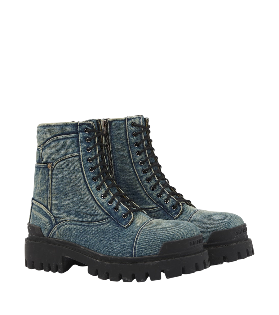 Balenciaga Combat Strike denim lace-up boots