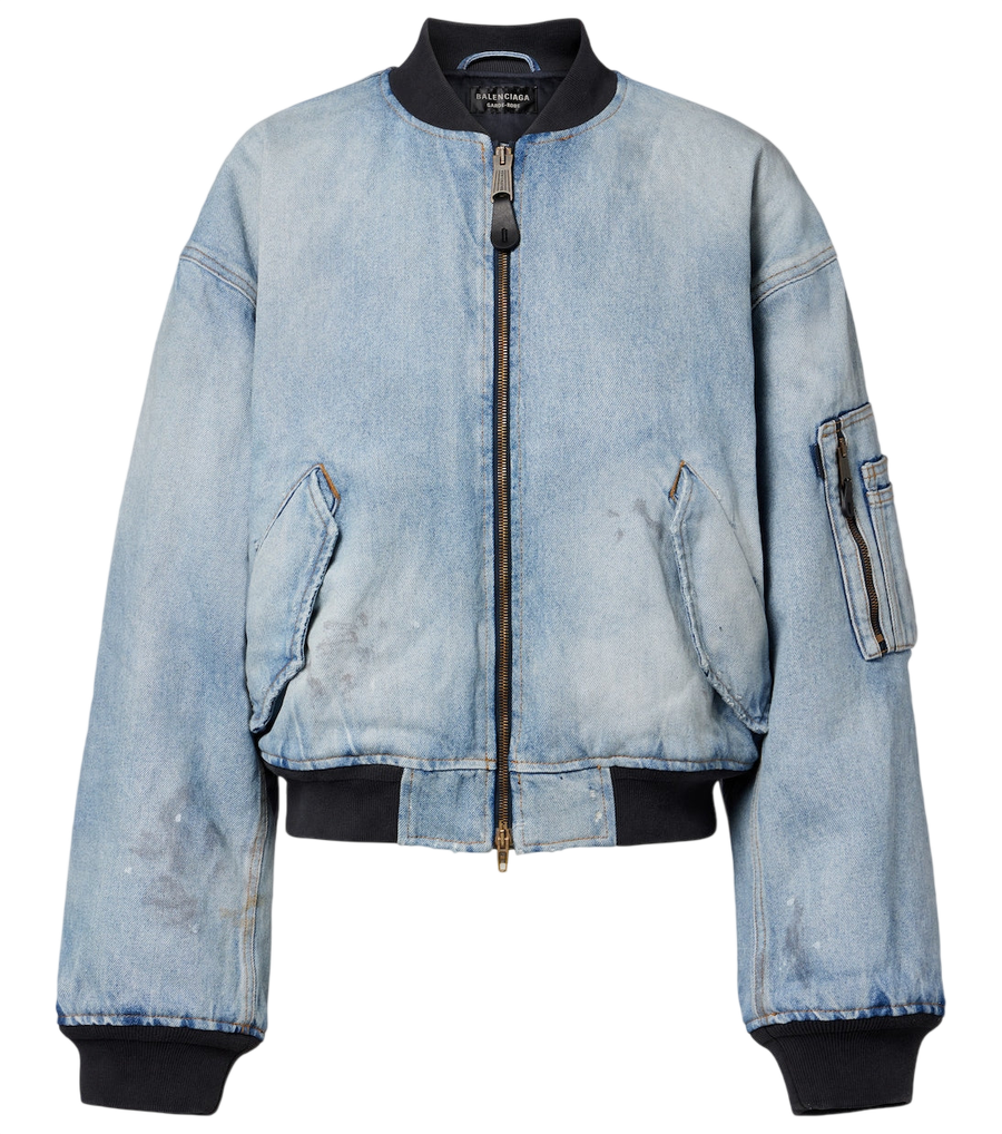 Balenciaga Cropped denim bomber jacket