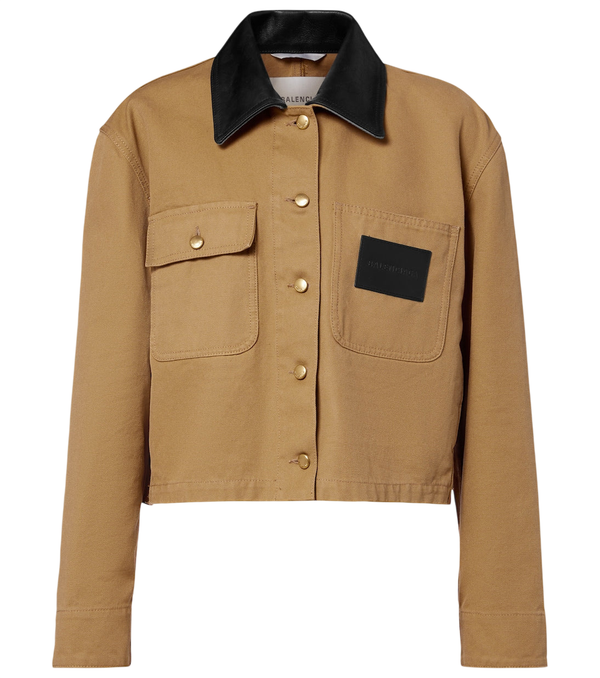Balenciaga Cropped leather-trimmed cotton jacket