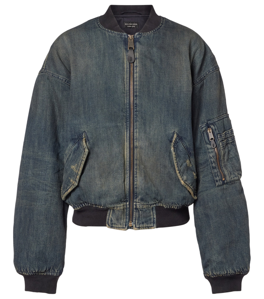 Balenciaga Distressed denim bomber jacket