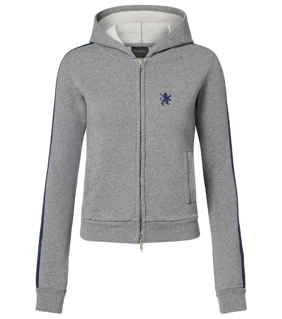 Sweat à capuche zippé en coton brodé Balenciaga