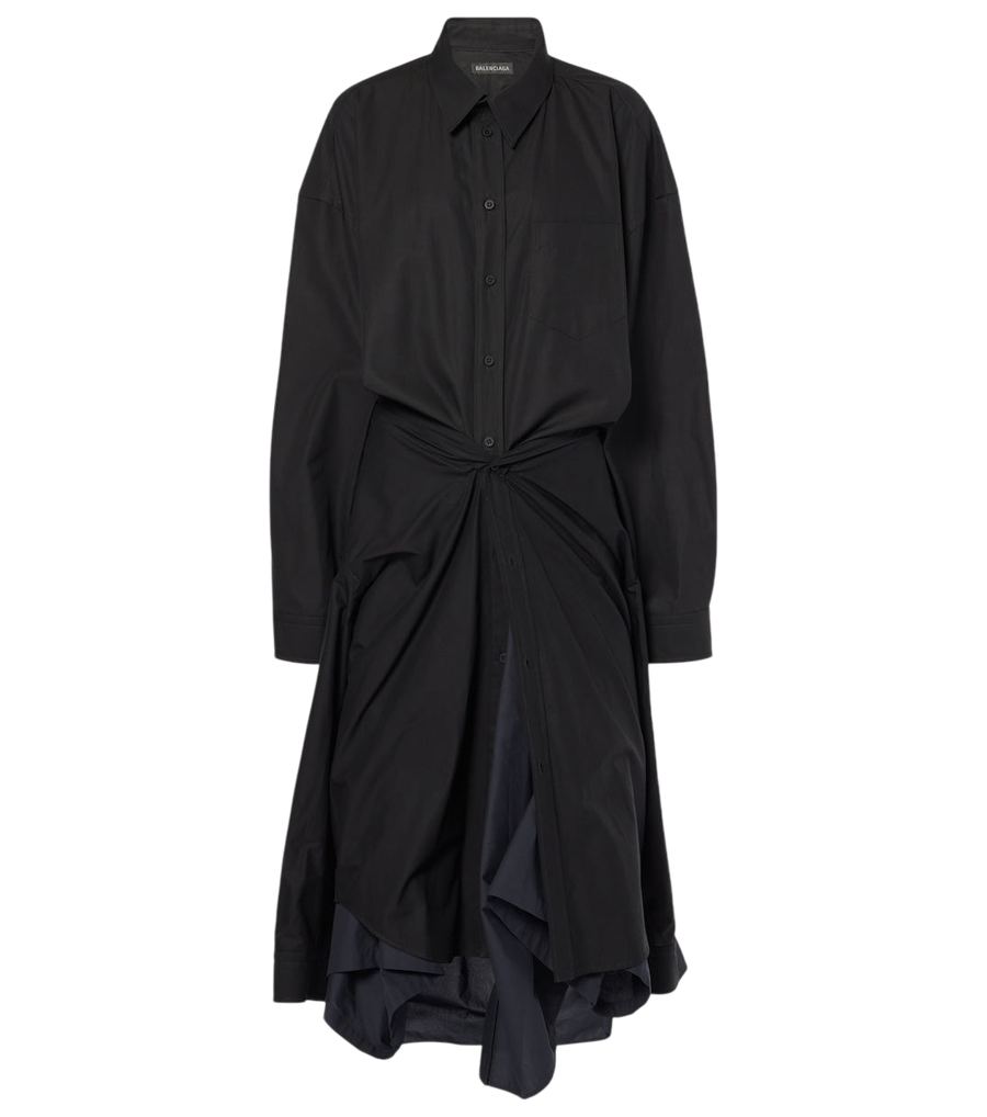Robe chemise Balenciaga en coton froncé à nouer sur le devant