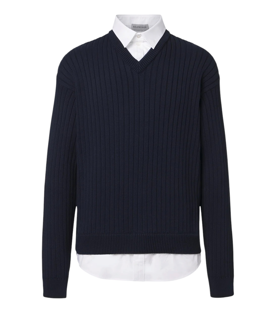 Balenciaga Layered ribbed-knit cotton sweater