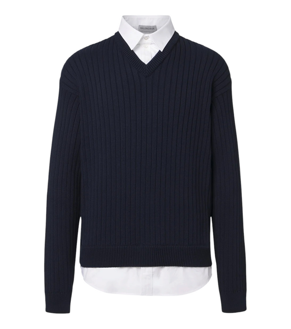 Balenciaga Layered ribbed-knit cotton sweater