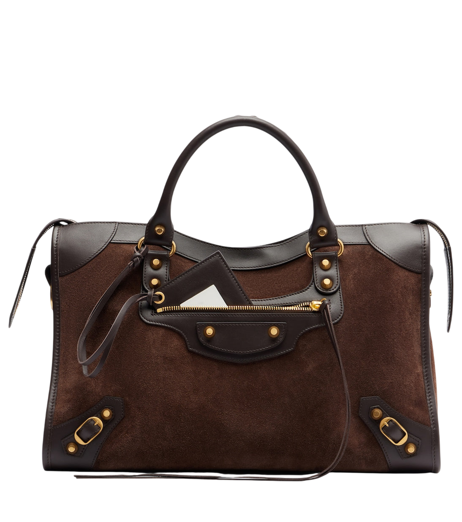 Balenciaga Le City Medium leather-trimmed suede top-handle bag