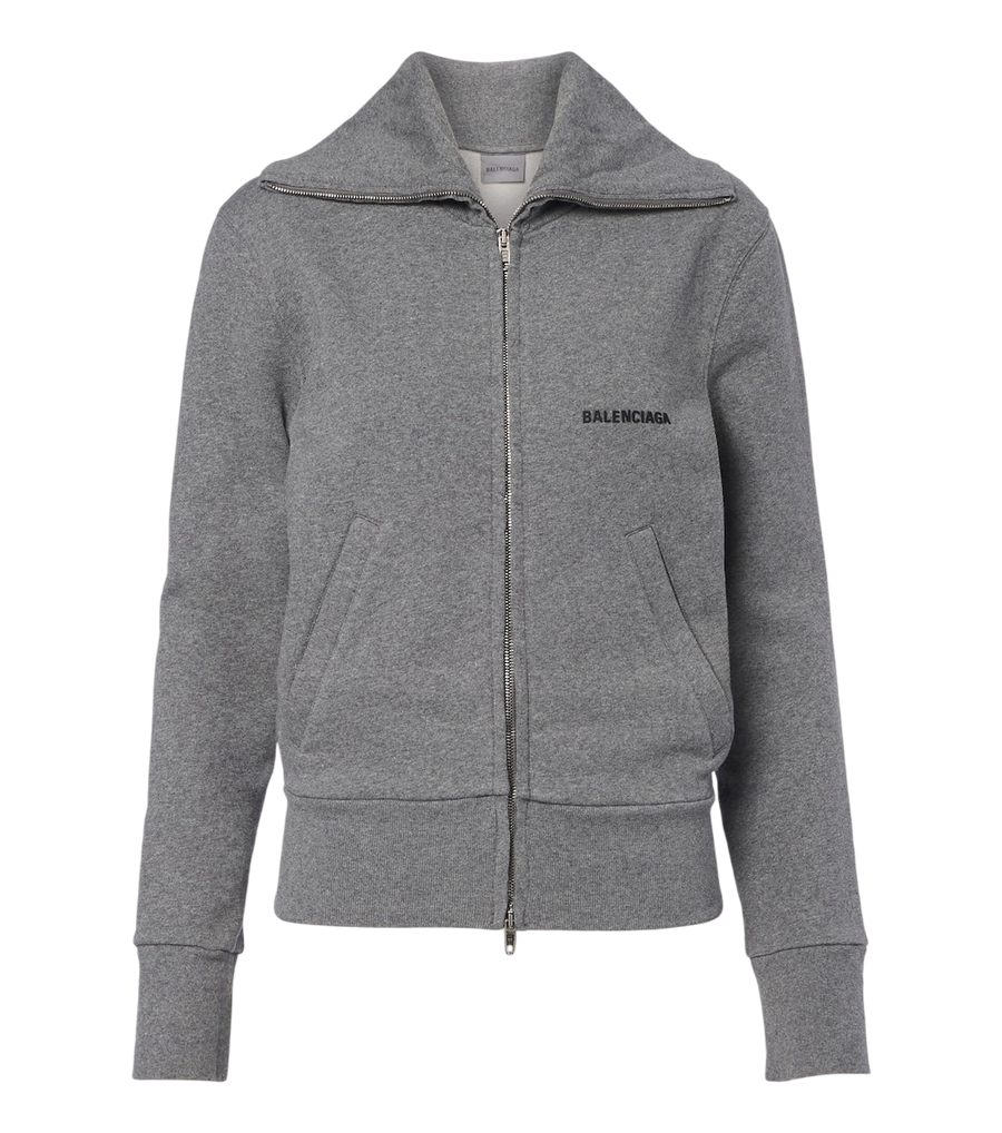 Sweat-shirt zippé en coton avec logo Balenciaga