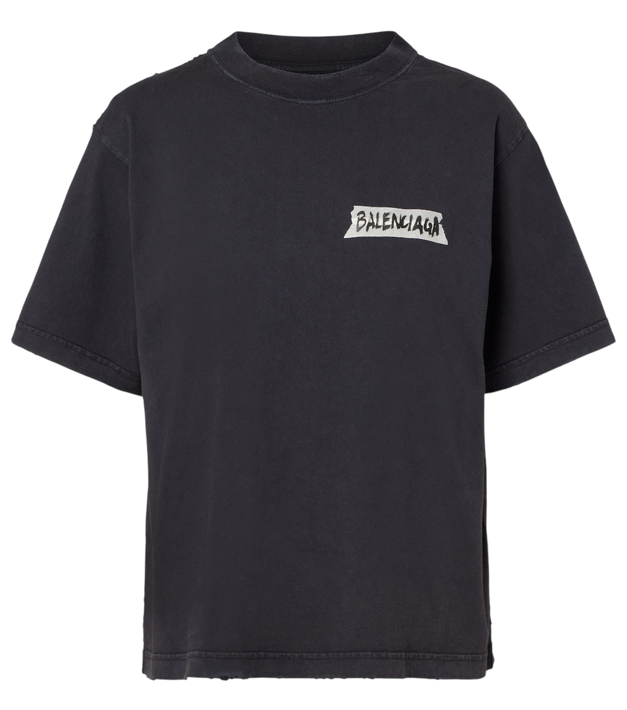T-shirt en jersey de coton effet vieilli à logo Balenciaga
