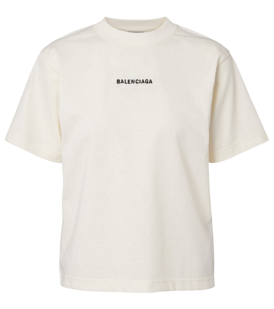 Camiseta de punto de algodón con logotipo bordado de Balenciaga