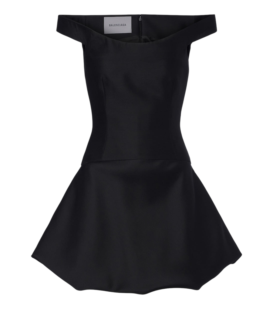 Balenciaga Off-shoulder wool and silk corset dress