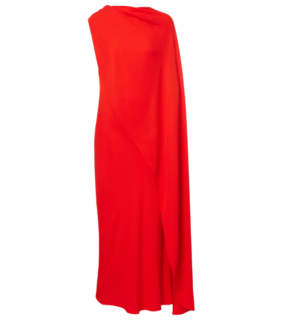 Vestido de noche de crepé de lana y seda con capa y espalda descubierta de Balenciaga